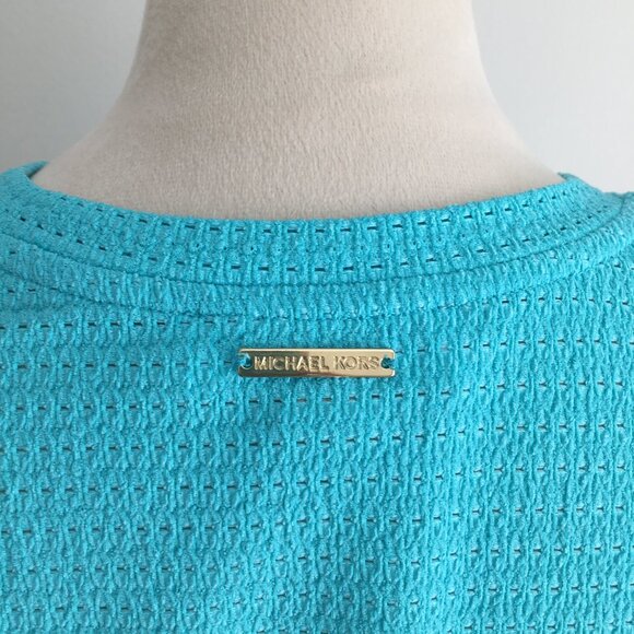 MICHAEL KORS Turquoise Blue Textured Gold Logo Hardware Drawstring Waist Shirt - Picture 11 of 11